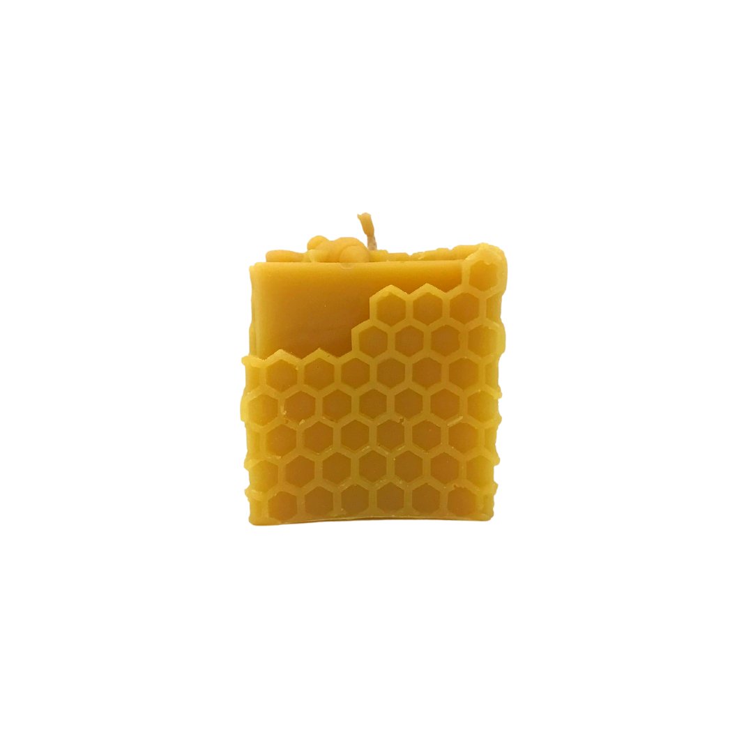 Bee Happy Cube Candle with Bee - Pure Beeswax Candle - Manuka Honey Direct - Bee Happy