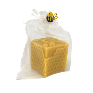 Bee Happy Cube Candle with Bee - Pure Beeswax Candle - Manuka Honey Direct - Bee Happy