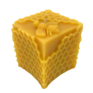 Bee Happy Cube Candle with Bee - Pure Beeswax Candle - Manuka Honey Direct - Bee Happy