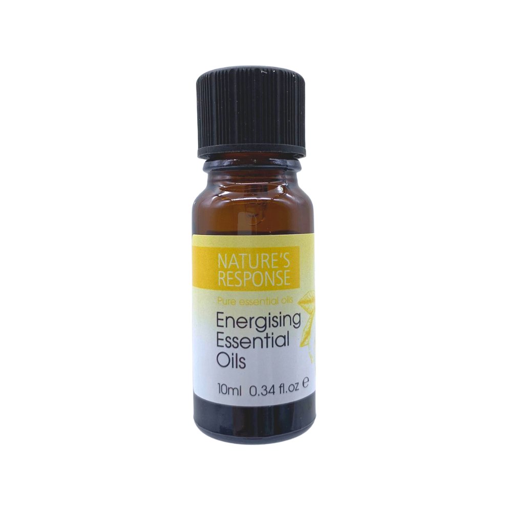 Natures Response tea tree essential oil 10ml amber glass bottle with black cap energising label