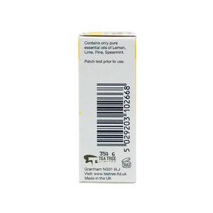 Natures Response tea tree essential oil 10ml white cardboard box back with barcode and ingredients label