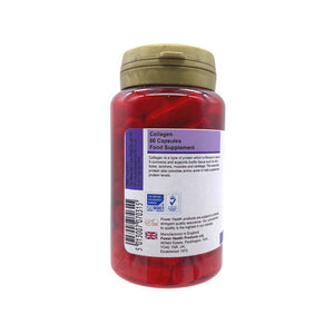 PowerHealth bottle of collagen capsules 400mg red capsules 60 count food supplement with gold lid