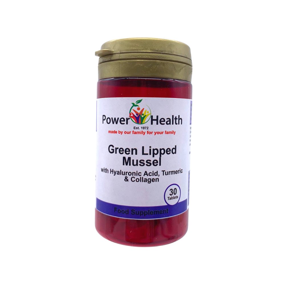 PowerHealth Green Lipped Mussel bottle with hyaluronic acid turmeric and collagen 30 tablets green lipped mussel supplement UK