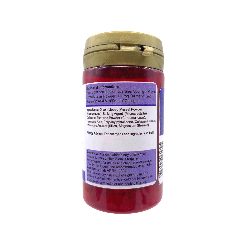 PowerHealth green lipped mussel supplement UK red bottle with gold cap and ingredient label on back