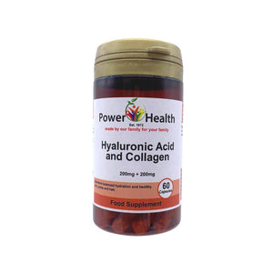 PowerHealth hyaluronic acid and collagen capsules 60 count brown bottle food supplement