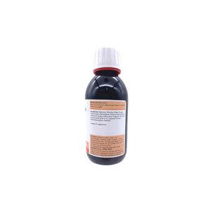 PowerHealth propolis throat mixture bottle with dark liquid, white childproof cap and orange information label