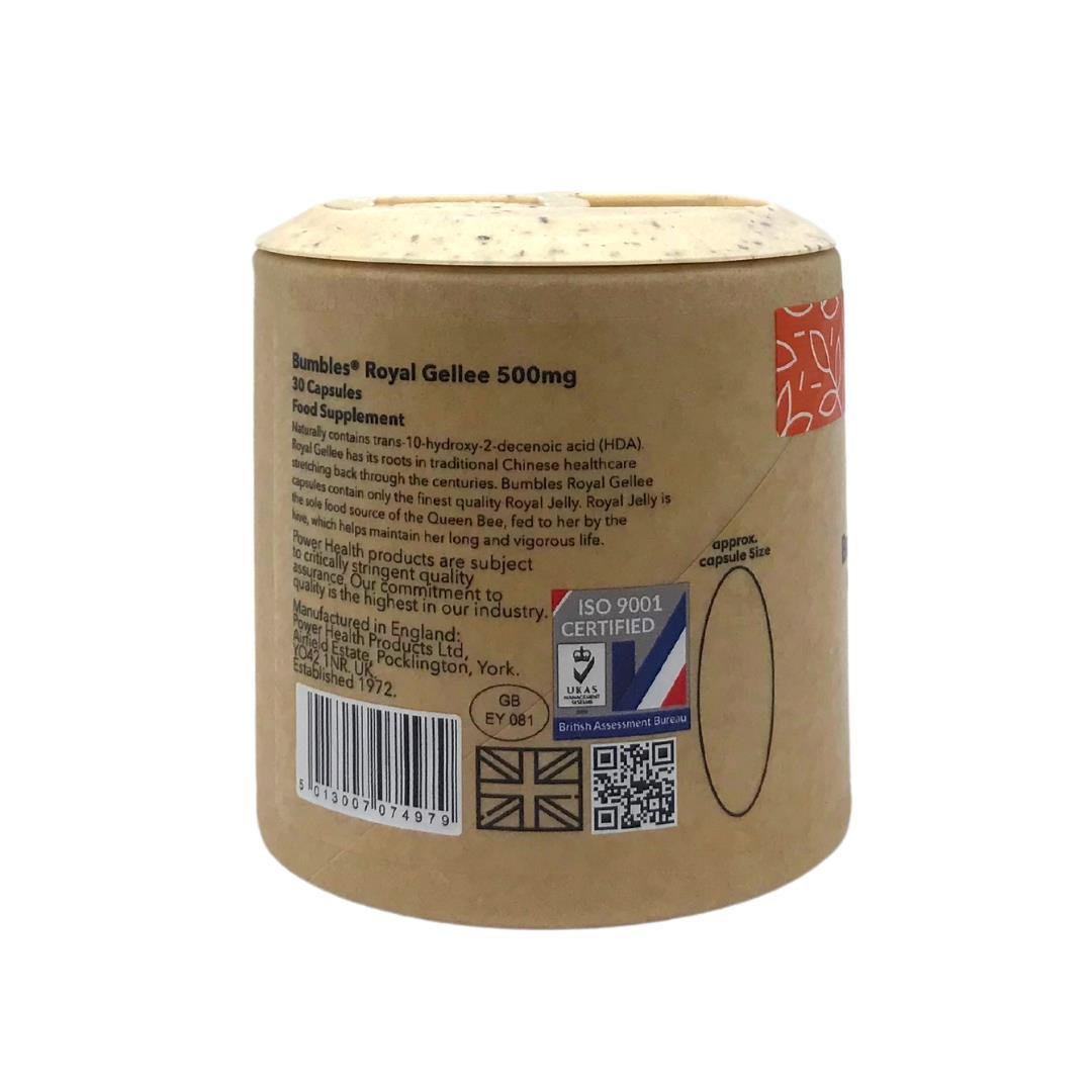 PowerHealth Royal Jelly Capsules 500mg in recyclable brown cylindrical tub food supplement 30 capsules from PowerHealth