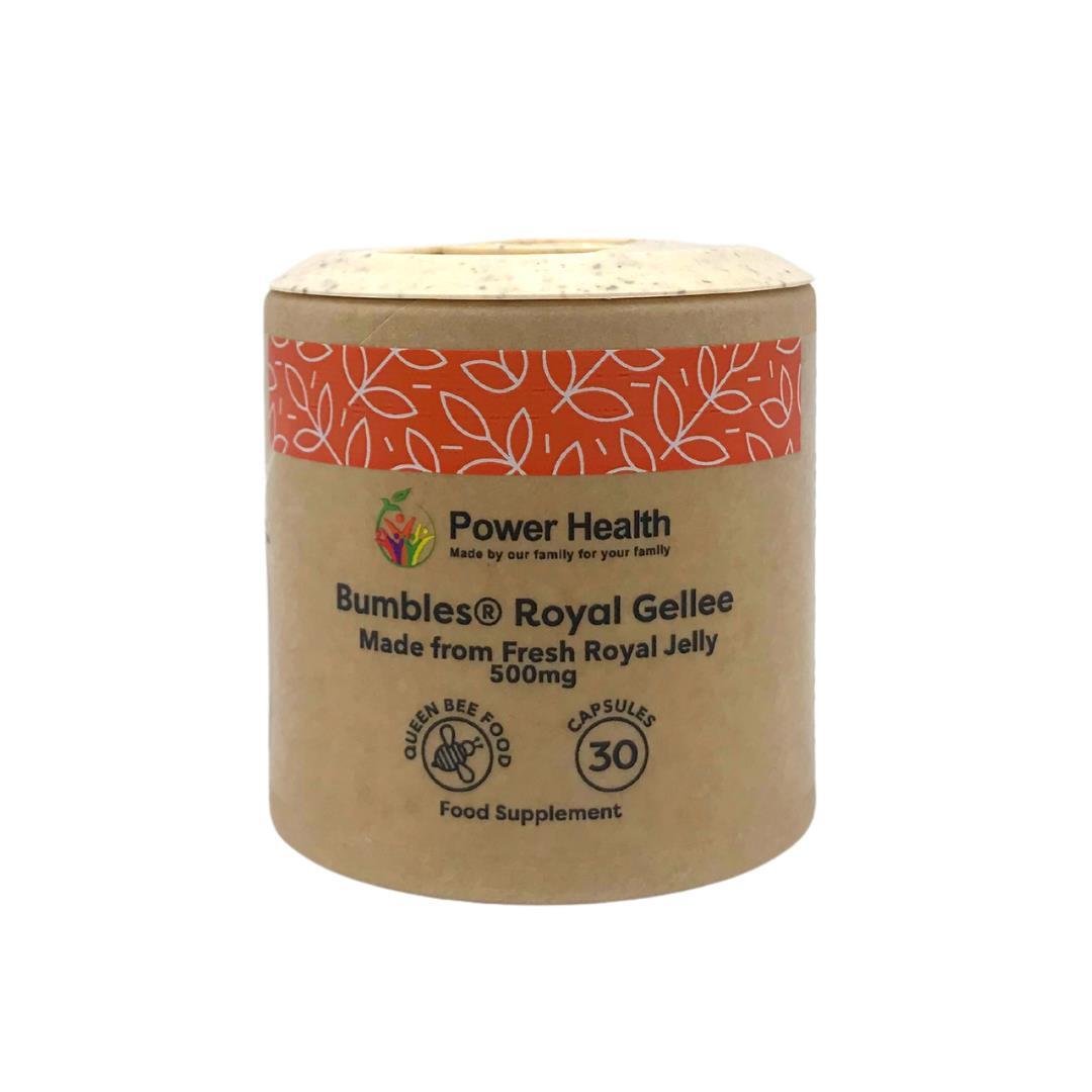 PowerHealth Bumbles Royal Gelee cardboard jar with 30 capsules Royal Jelly Capsules 500mg natural supplement