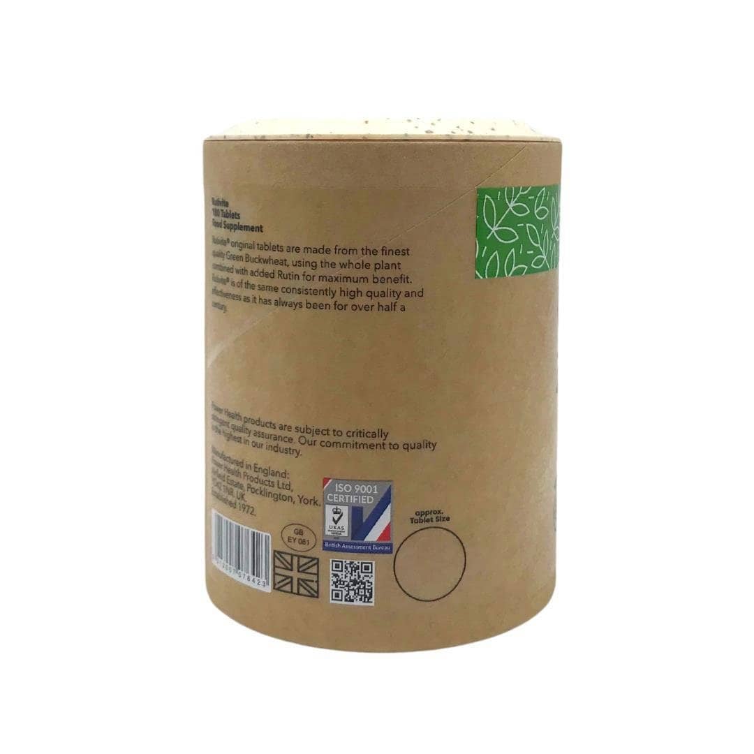 Rutivite tablets for circulation in eco cardboard jar by Power Health showing 180 tablets green leaf band and original label