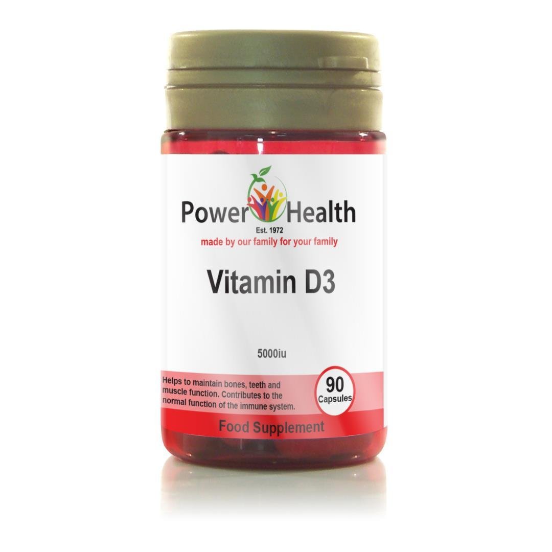 PowerHealth Vitamin D3 5000iu capsules 90 count red bottle food supplement