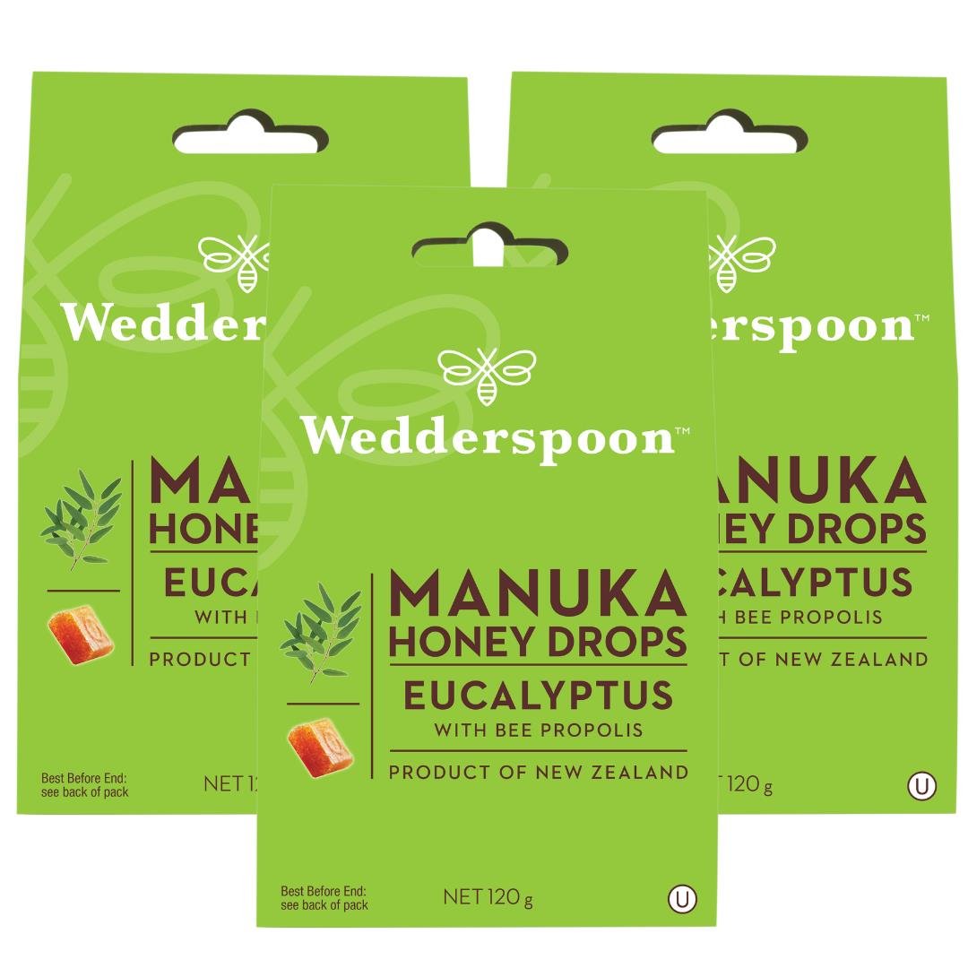 Wedderspoon Natural Manuka Honey Drops Eucalyptus (20 Drops per box) - Triple Pack - Manuka Honey Direct - Wedderspoon
