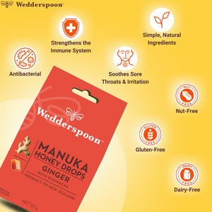 Wedderspoon Natural Manuka Honey Drops Ginger (20 Drops per box) - Manuka Honey Direct - Weddespoon