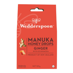 Wedderspoon Natural Manuka Honey Drops Ginger (20 Drops per box) - Manuka Honey Direct - Wedderspoon