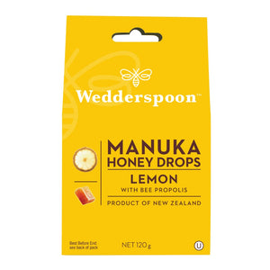Wedderspoon manuka honey drops lemon flavour throat Drops with bee propolis 120g pack