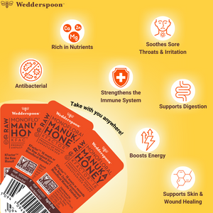 Wedderspoon Manuka honey snap packs rich in nutrients and antibacterial supporting digestion and immune system