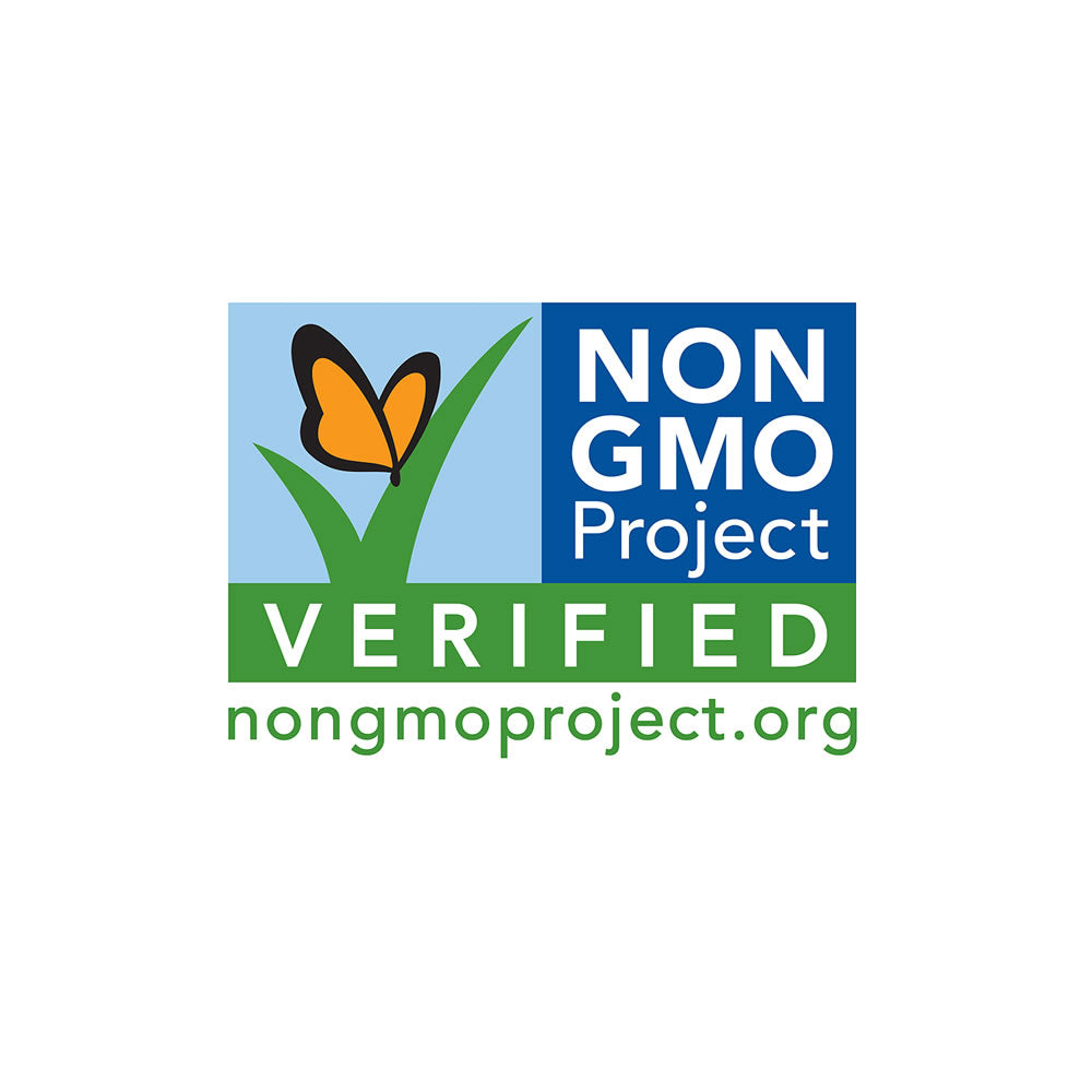 Non GMO Project Verified seal indicating Wedderspoon Manuka honey snap packs contain no genetically modified organisms