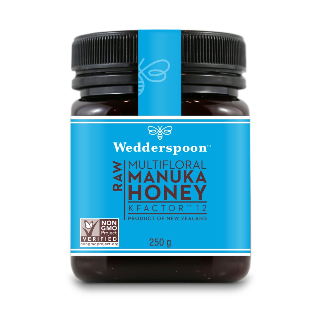 Wedderspoon Raw Manuka Honey Triple Pack 250g jar with blue label and black lid